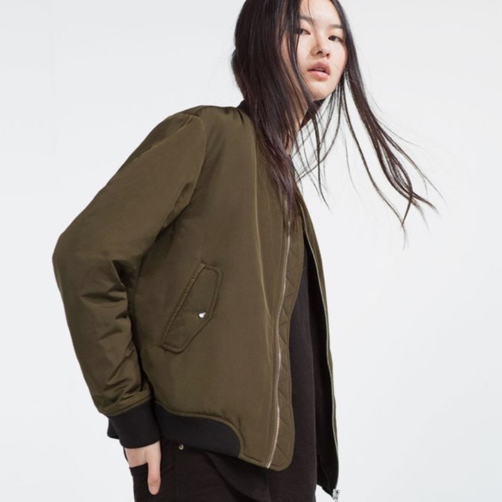 Zara Olive Green Bomber Jacket